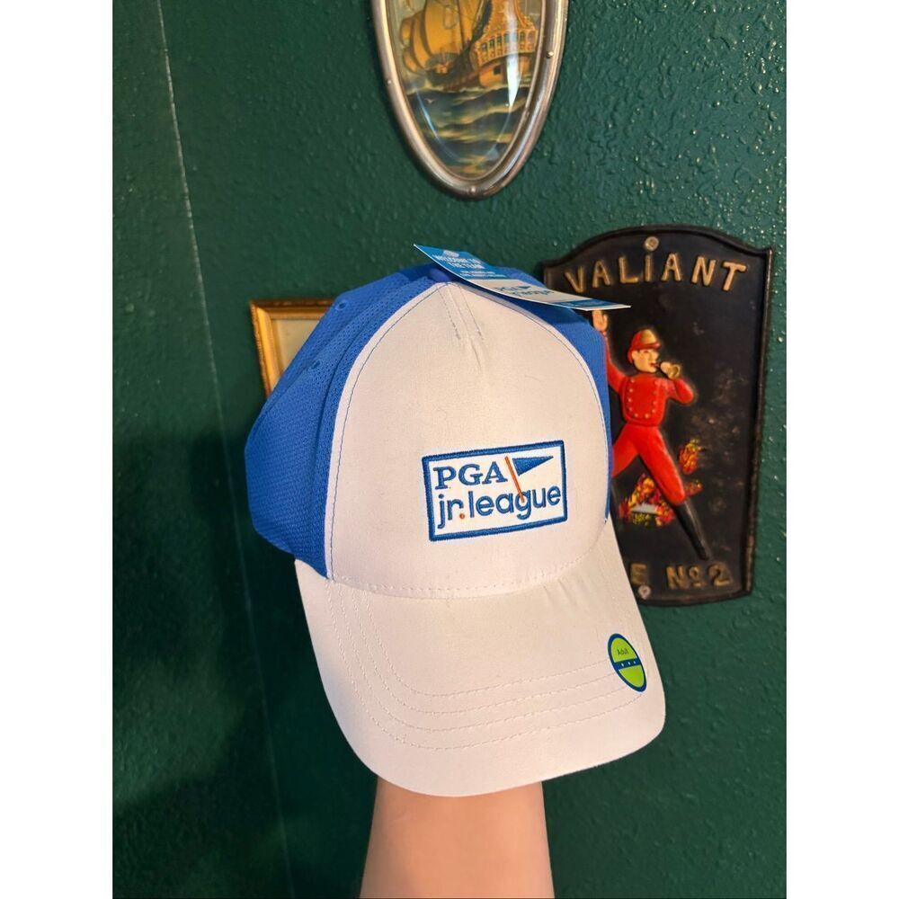 PGA Jr. League LOGO Golf Dad Cap Hat White Blue Adjustable Snapback New with Tag